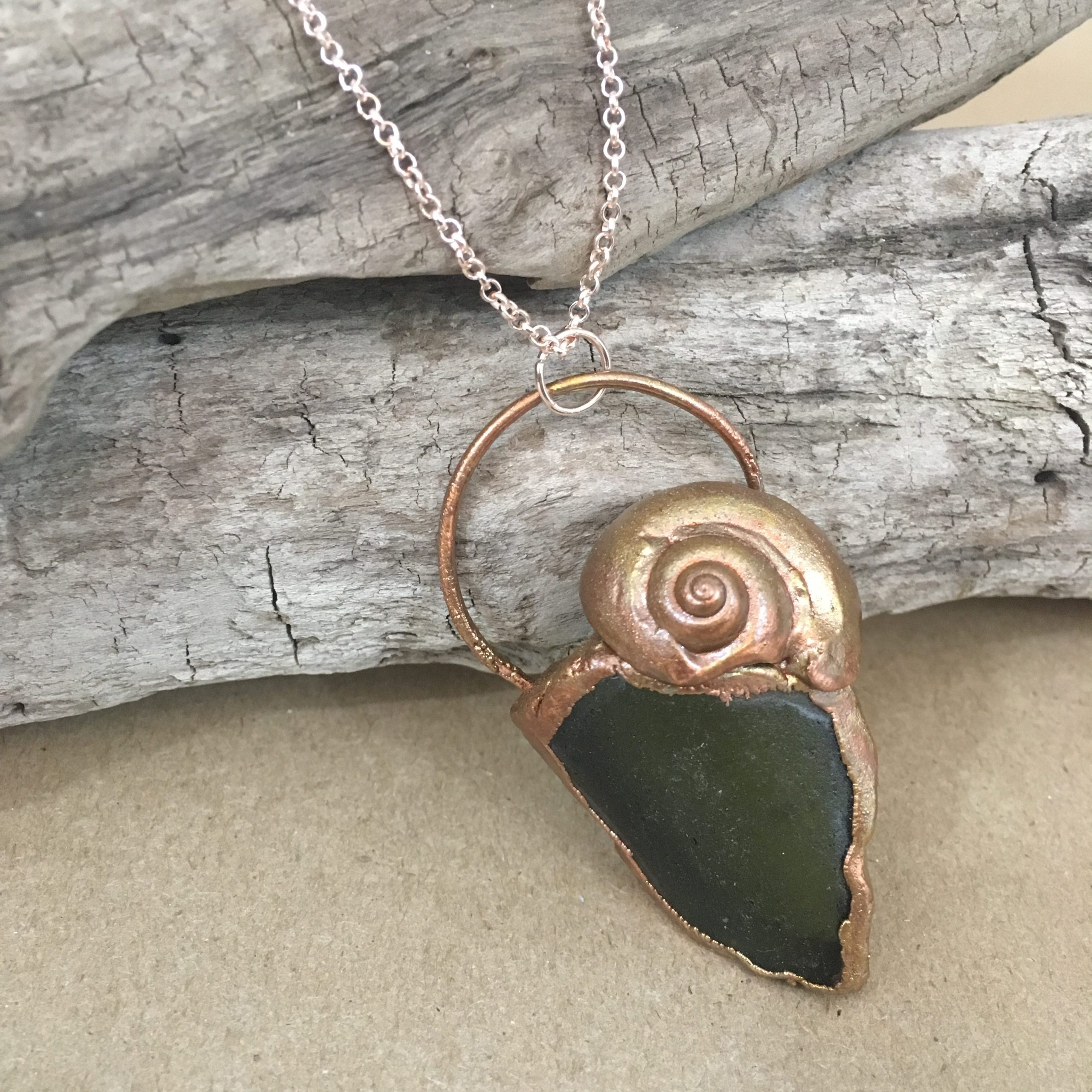 Copper, Shell and Seaglass Pendant